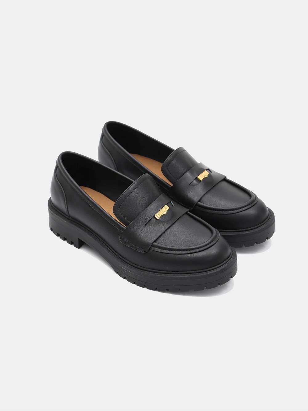 WYDR Studios Sam Lucky Penny Black Leather Chunky Lug Sole Loafers Size 10 WW